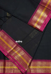 Jet Black - Karthigai silk cotton mayil  getti border with Buttas - Best for Wedding unctions