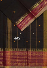 Dark Brown - Karthigai silk cotton multi Rudraksham Border with Buttas - Best for Gifting