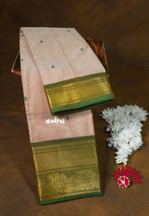 Pastel Brown - Karthigai silk cotton getti border with peacock and elephant with buttas - Best for Temple Visit