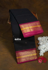 Jet Black - Karthigai silk cotton mayil  getti border with Buttas - Best for Wedding unctions