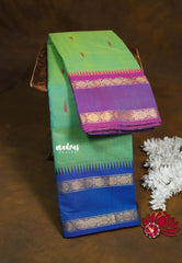 Dual Shade Green - Karthigai silk cotton rettapeta rudraksham with small temple Ganga jamuna border with buttas - Best for Wedding Functions