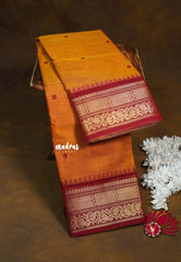 Turmeric Orange - Karthigai silk cotton Bavanji box bavanji border with buttas - Best for Wedding Functions