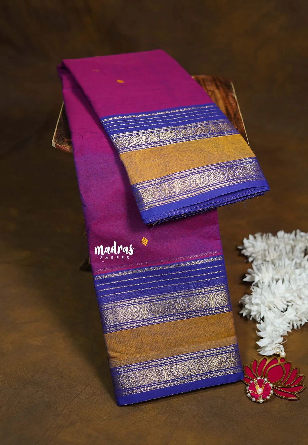 Dual Shade Magenta - Karthigai silk cotton buttas rettapet heart border -  Best for Wedding Functions