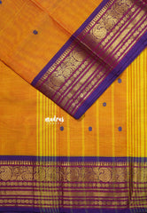 Orangish Yellow - Karthigai silk cotton buttas with mango and floral border - Best for Wedding Functions