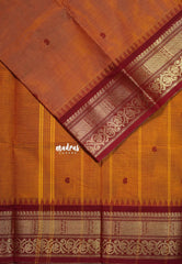 Turmeric Orange - Karthigai silk cotton Bavanji box bavanji border with buttas - Best for Wedding Functions