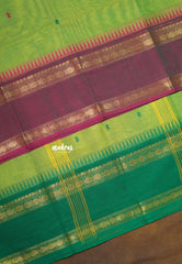 Pretty Parrot Green - Karthigai silk cotton rettapet Ganga jamuna border with buttas - Best for Gifting