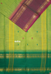 Pretty Parrot Green - Karthigai silk cotton rettapet Ganga jamuna border with buttas - Best for Gifting