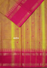 Dual Shade Yellowish Green - Karthigai silk cotton rettapet temple border with Buttas - Best for Gifting