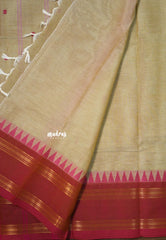 Dual Shade Beige - Karthigai silk cotton rettapet temple border with Buttas - Best for Gifting