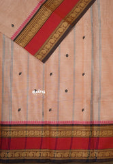 Powder Peach - Karthigai silk cotton annam mango border with buttas - Best for Gifting