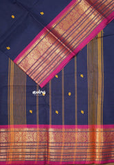 Midnight Blue - Karthigai silk cotton buttas with mango and floral border - Best for Gifting