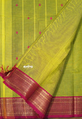 Chutney Green - Karthigai silk cotton Rudraksham small neli Border with Buttas - Best for Gifting