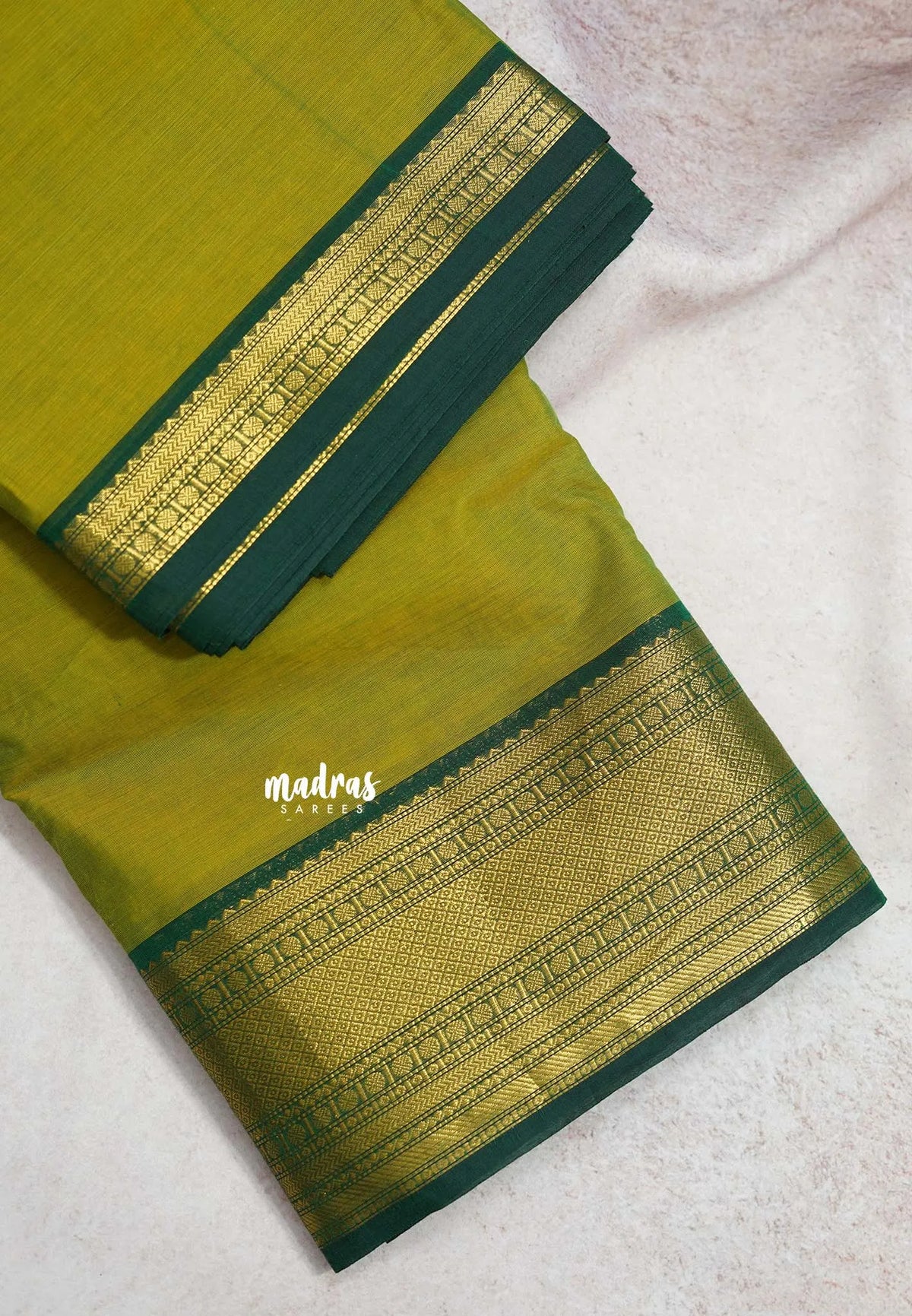 Dual Shade Mehndi Green - Karthigai silk cotton uncut running fabric multi border - Best for Blouse, Festive Frock, Salwar, Lehenga, Half Saree, Dupatta and Saree