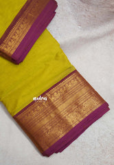Marigold Yellow - Karthigai silk cotton uncut running fabric multi border - Best for Blouse, Festive Frock, Salwar, Lehenga, Half Saree, Dupatta and Saree
