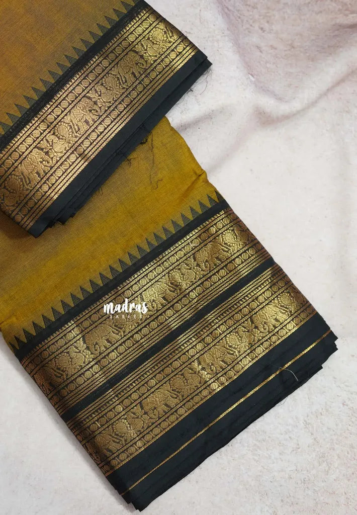 Mustard Honey - Karthigai silk cotton uncut running fabric multi border - Best for Blouse, Festive Frock, Salwar, Lehenga, Half Saree, Dupatta and Saree