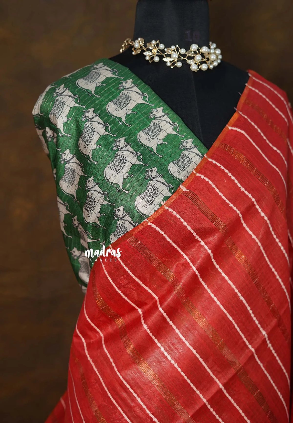 Spicy Red - Surabhi - Khadi Silk Stripes Thread Weaving Pattern with Double Blouse Combo - Best for Office Wear