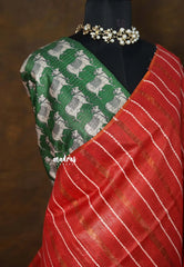 Spicy Red - Surabhi - Khadi Silk Stripes Thread Weaving Pattern with Double Blouse Combo - Best for Office Wear