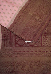 Blush Pink - Durga - Traditional Banarasi Khadi Georgette Silk Saree Floral Buttas and Floral Big Border - Perfect for Diwali Festive | Wedding Functions