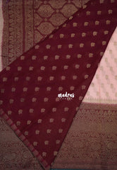 Blush Pink - Durga - Traditional Banarasi Khadi Georgette Silk Saree Floral Buttas and Floral Big Border - Perfect for Diwali Festive | Wedding Functions