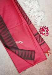 Raspberry Pink - Khadi Silk plain saree with Temple Border - Perfect for Regular Wear
