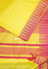 Bright Yellow - Khadi Silk plain saree with Temple Border - Perfect for Regular Wear