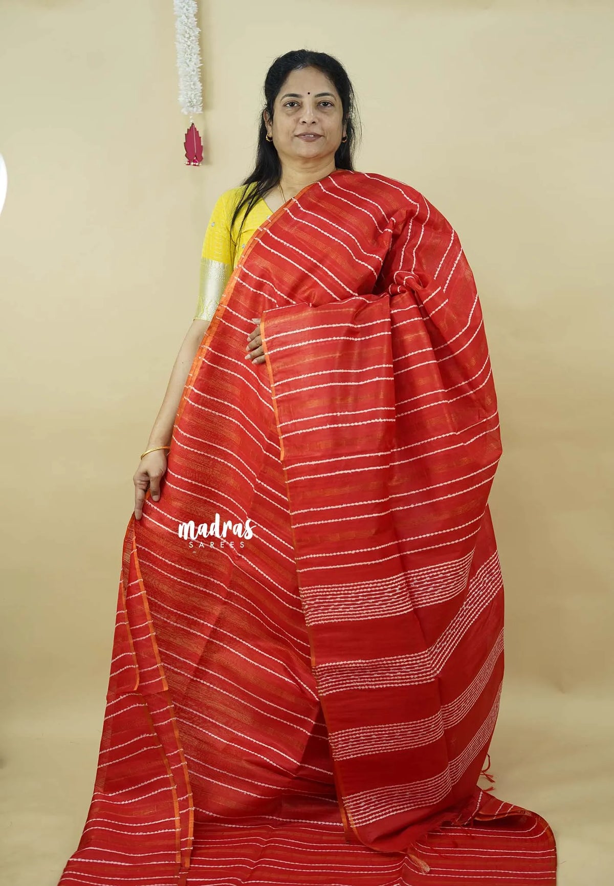 Spicy Red- Khadi Silk Stripes Thread Weaving Pattern