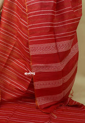 Spicy Red- Khadi Silk Stripes Thread Weaving Pattern