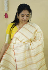 Beige - Khadi Silk Stripes Thread Weaving Pattern