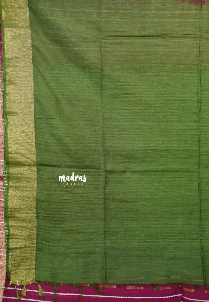 Magenta Pink - Khadi silk stripes thread weaving body with contrast pallu and blouse