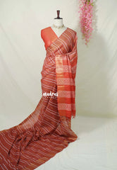 Rust Reverie - Khadi silk stripes thread weaving body with contrast pallu and blouse