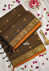 Mehendi Green - Korvai silk cotton saree with Peacock Border and Buttas  - Best for Festive Wear
