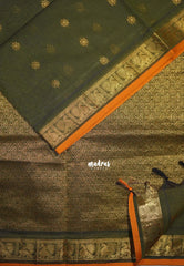 Deep Olive Green - Korvai silk cotton saree with Peacock Border and Buttas  - Best for Festive Wear