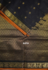 Classic Black - Korvai silk cotton saree with Peacock Border and Buttas  - Best for Festive Wear