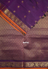 Royal Purple - Korvai silk cotton saree with Peacock Border and Buttas  - Best for Festive Wear