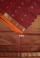 Majestic Maroon - Korvai silk cotton saree with Peacock Border and Buttas  - Best for Festive Wear