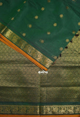 Classic Green - Korvai silk cotton saree with Peacock Border and Buttas  - Best for Festive Wear