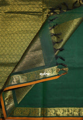 Classic Green - Korvai silk cotton saree with Peacock Border and Buttas  - Best for Festive Wear