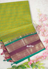 Fresh Green - Korvai Silk Cotton Big Muthukattam with Rettapetta Peacock Border - Best for Wedding Functions