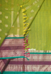Fresh Green - Korvai Silk Cotton Big Muthukattam with Rettapetta Peacock Border - Best for Wedding Functions