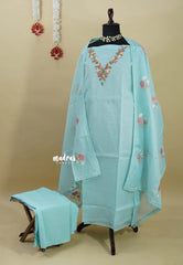 Amitha – Sky Blue Kota Silk Salwar Set with French Knot Embroidery work and Dupatta