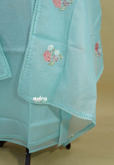 Amitha – Sky Blue Kota Silk Salwar Set with French Knot Embroidery work and Dupatta