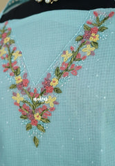 Amitha – Sky Blue Kota Silk Salwar Set with French Knot Embroidery work and Dupatta