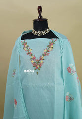 Amitha – Sky Blue Kota Silk Salwar Set with French Knot Embroidery work and Dupatta