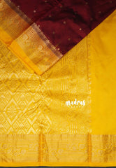 Araku Maroon - Kumudavalli - Kanchivaram Wedding Bridal Silk Saree Traditional Border with Buttas Contrast Pallu and Blouse - Perfect for Wedding Functions