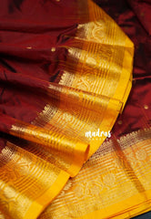 Araku Maroon - Kumudavalli - Kanchivaram Wedding Bridal Silk Saree Traditional Border with Buttas Contrast Pallu and Blouse - Perfect for Wedding Functions