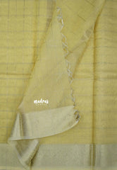 Pastel Yellow- Kushboo - Banarasi Kota Tissue Silk Zari Checks with Zari Border
