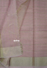 Pastel Pink - Kushboo - Banarasi Kota Tissue Silk Zari Checks with Zari Border