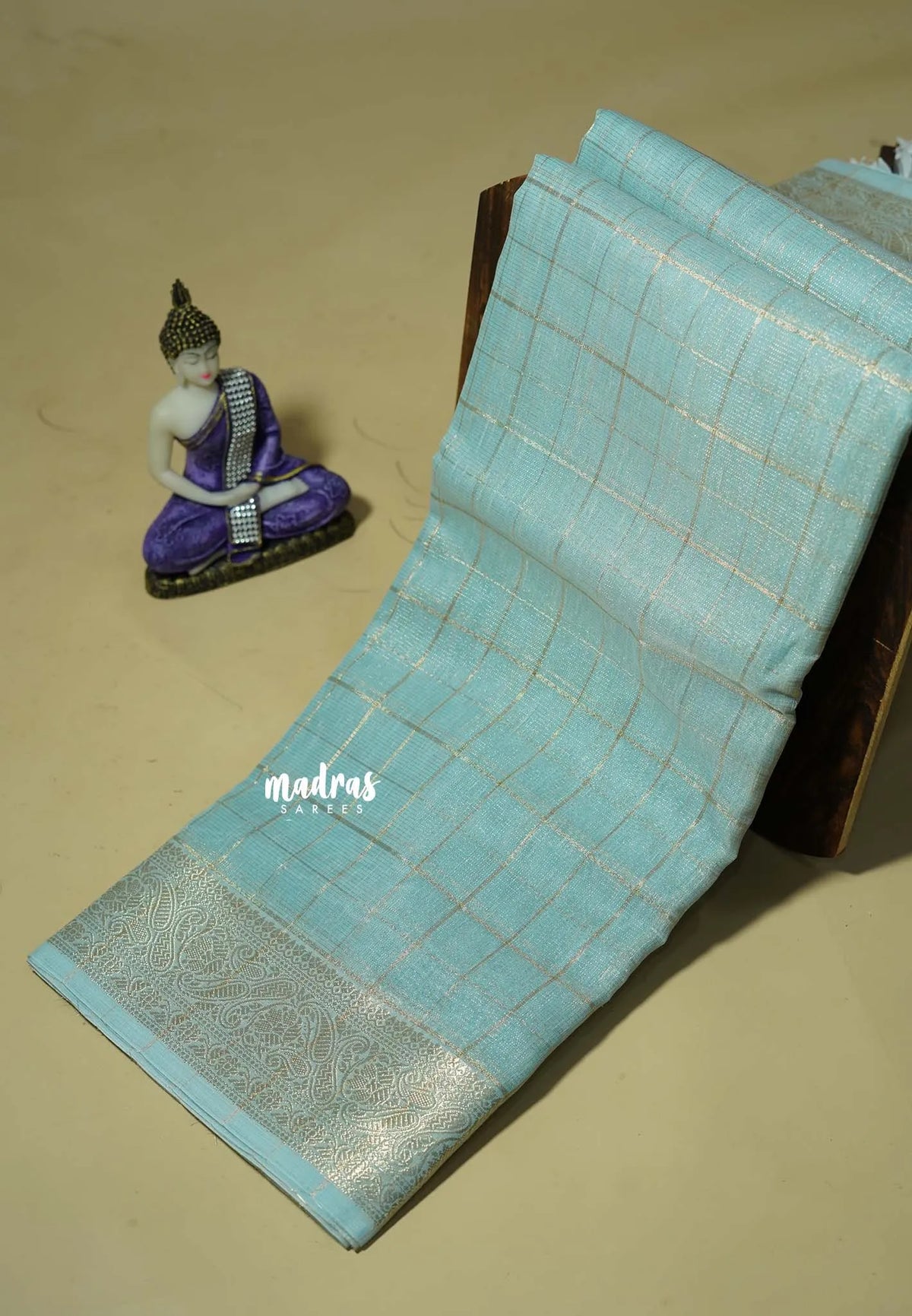 Pastel Sky Blue- Kushboo - Banarasi Kota Tissue Silk Zari Checks with Zari Border