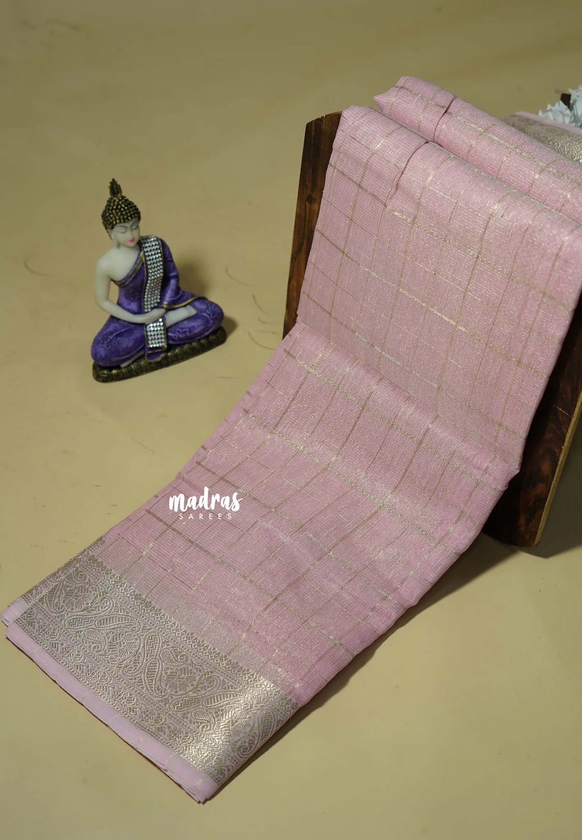 Pastel Pink - Kushboo - Banarasi Kota Tissue Silk Zari Checks with Zari Border