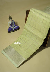 Pastel Green - Kushboo - Banarasi Kota Tissue Silk Zari Checks with Zari Border